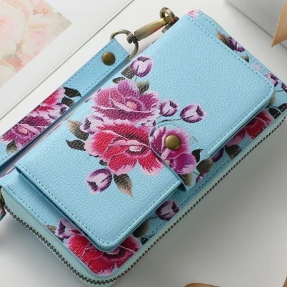 RFID Sky Blue Floral Wallet Case - Picture 14 of 14